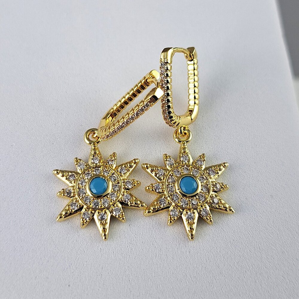 Adorable Clear CZ and Faux Turquoise Star Earrings